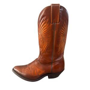 Vintage‎ RARE Indian Chief Cowboy rodeo Boot-Boulet-Brown Leather- Men 8
